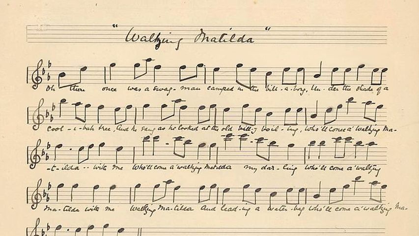 Original lyrics of Waltzing Matilda - music by Christina Rutherford Macpherson, words by Banjo Paterson