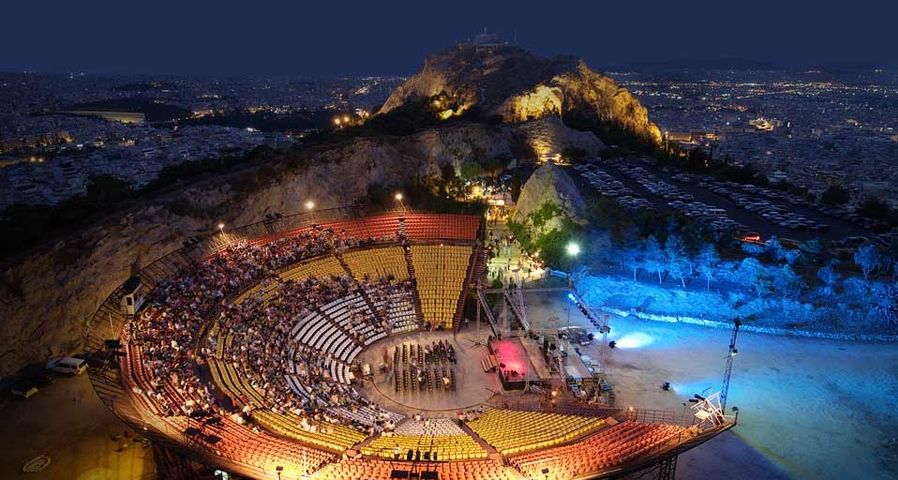 The open-air theater of Lykavittos Hill in Athens, Greece