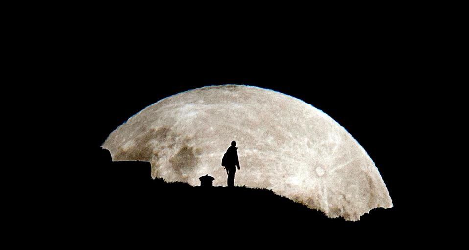 Perigee moon rises over Mt Eden in New Zealand's largest city of Auckland