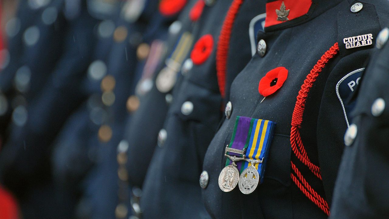 Remembrance Day parade and service in London, Ont. 
