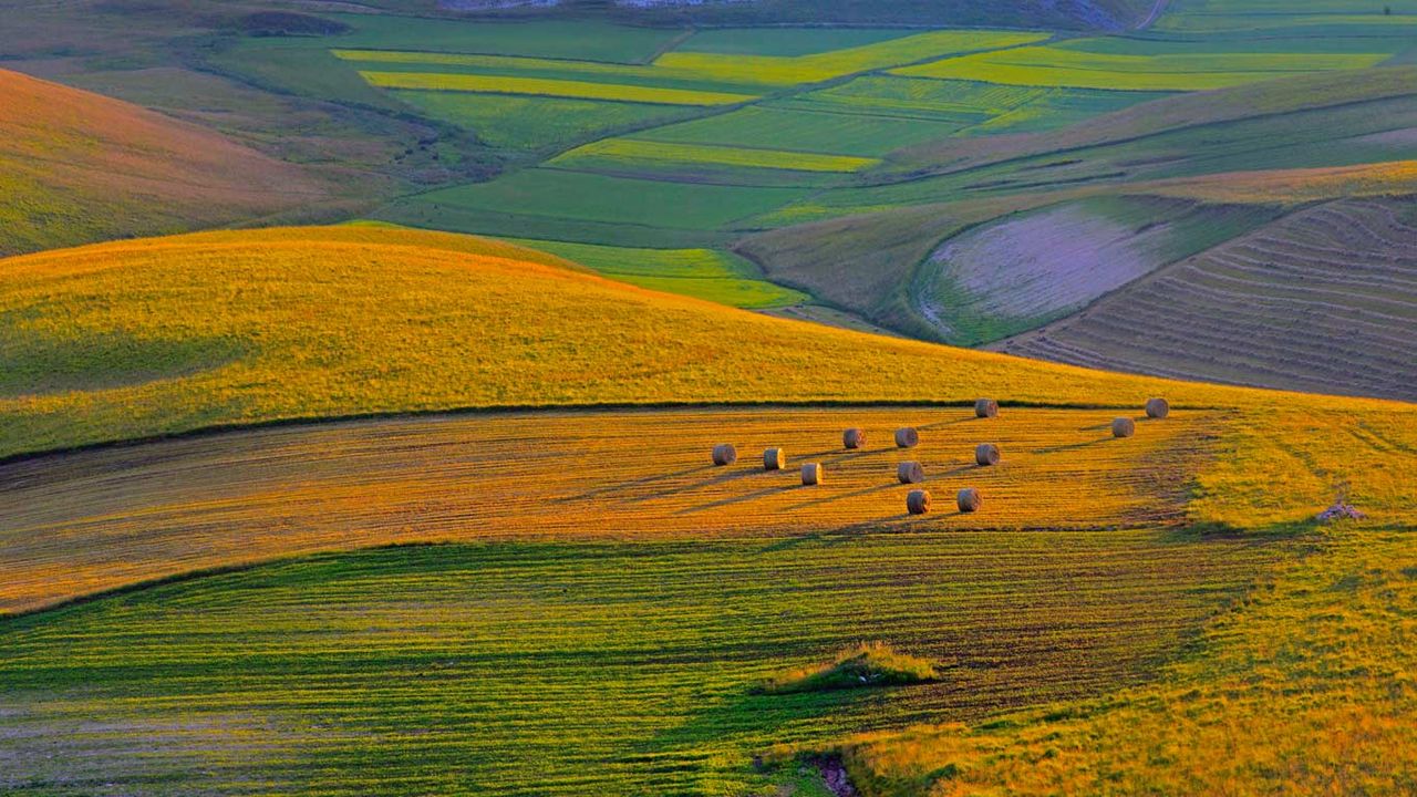 Sunset on Piano Grande plateau, Perugia district, Italy