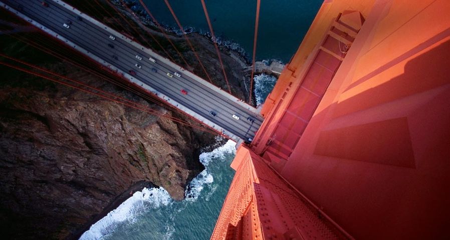 Looking down on the Golden Gate Bridge, San Francisco, California