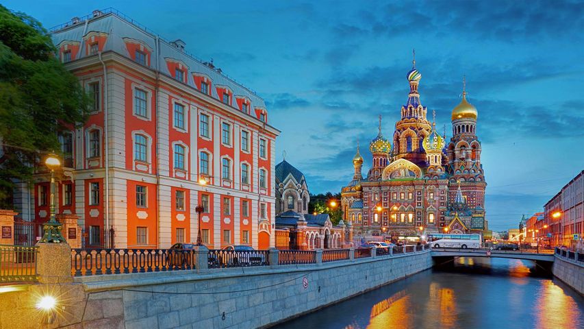 Griboyedov Canal and the Church of the Savior on Spilled Blood in Saint Petersburg, Russia