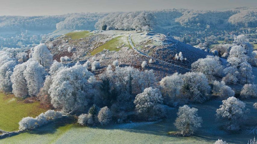 Hoar frost on Downham Hill near Uley, Gloucestershire 