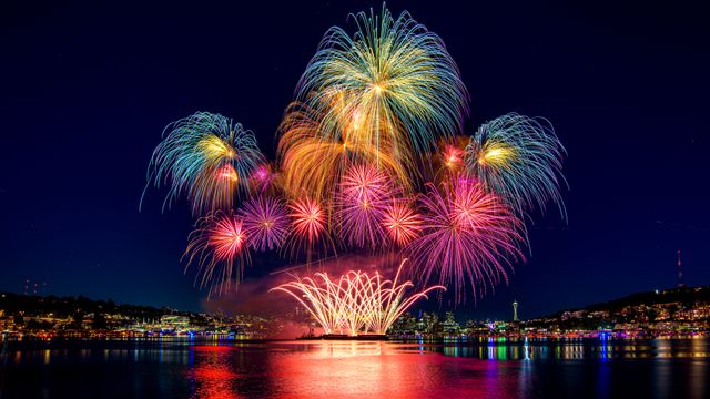 Fourth of July fireworks over Lake Union in Seattle