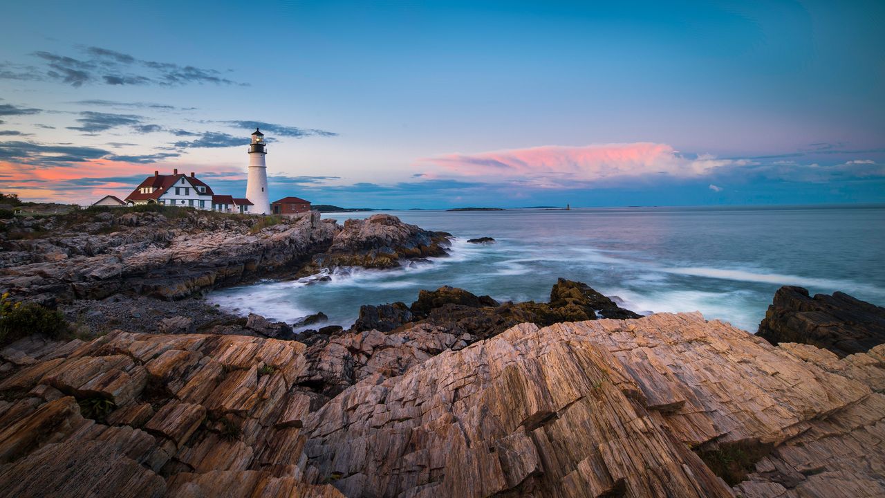 Historic Portland Head Light sunset, Cape Elizabeth, Maine