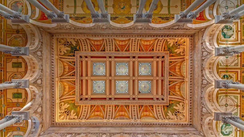 Ceiling and cove of the Great Hall at the Library of Congress in Washington, DC