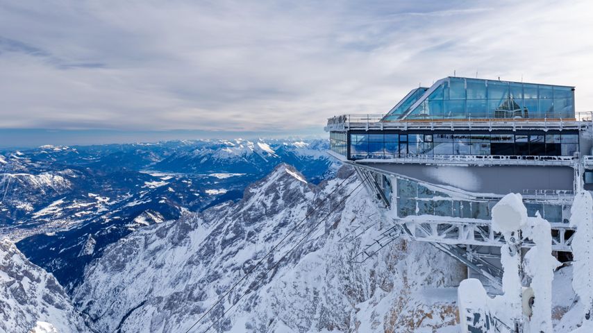 Cable car station at the summit of Zugspitze mountain in Grainau, Garmisch-Partenkirchen, Germany