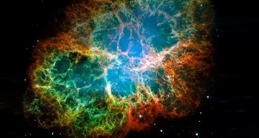 Nébuleuse du crabe observée en optique par le télescope spatial Hubble