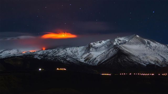 Mount Etna erupting in 2013, Sicily, Italy