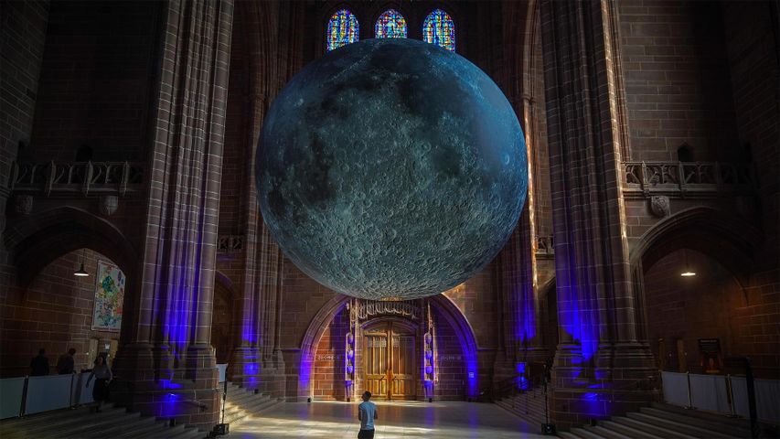Artist Luke Jerram's installation 'Museum of the Moon' at Liverpool Cathedral, England