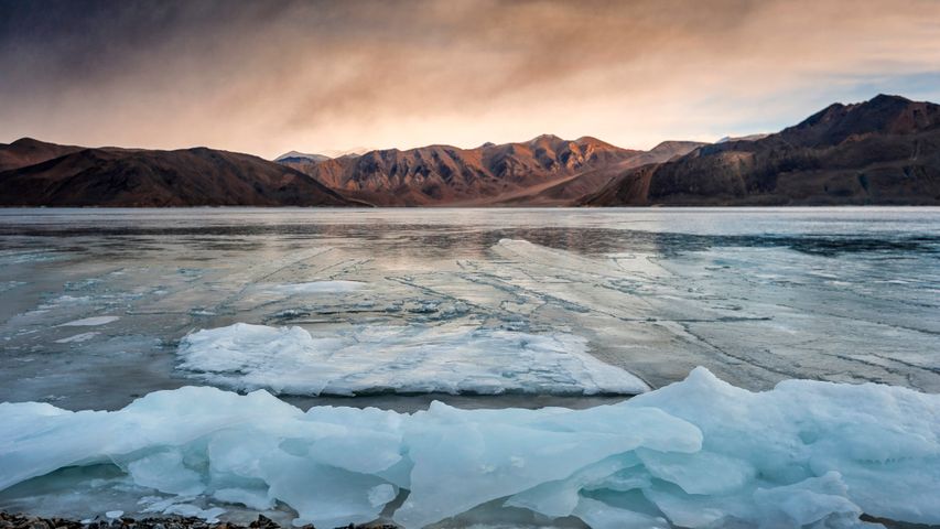 Scenic view of frozen lake, Ladakh.