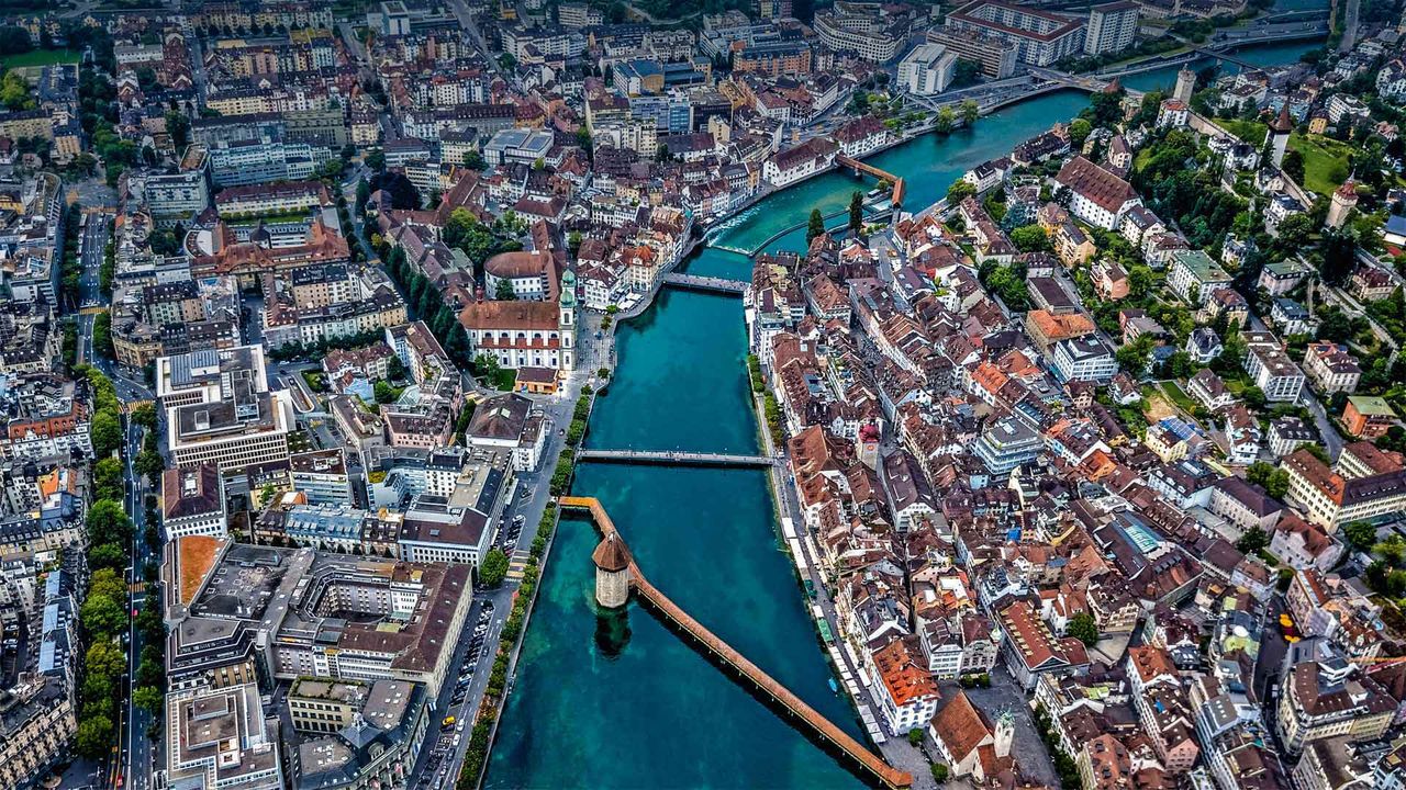 Chapel Bridge over the river Reuss in Lucerne, Switzerland