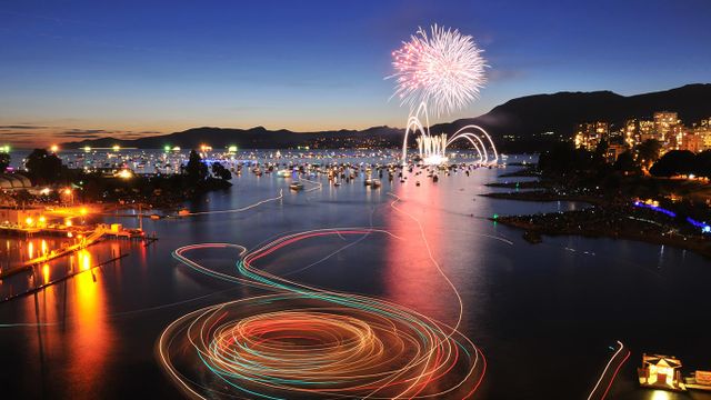 Celebration of lights, fireworks display at English Bay, Vancouver, BC 
