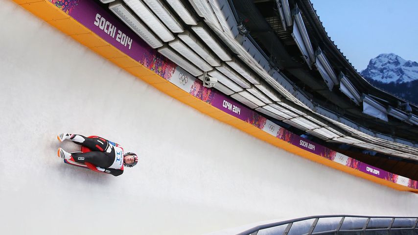 Erin Hamlin competing in luge singles in Sochi, Russia