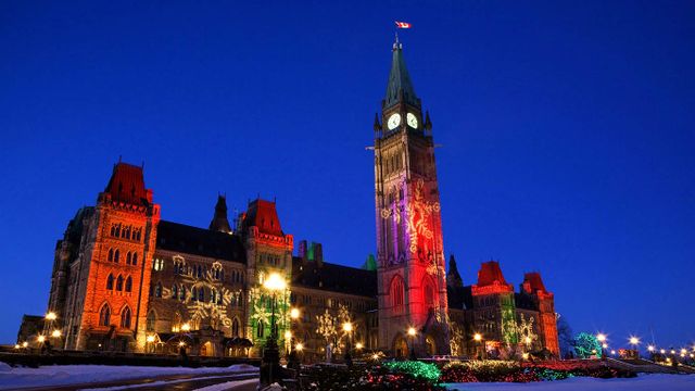 Christmas Lights on the Parliament Buildings, Peace Tower, Parliament Hill, Ottawa
