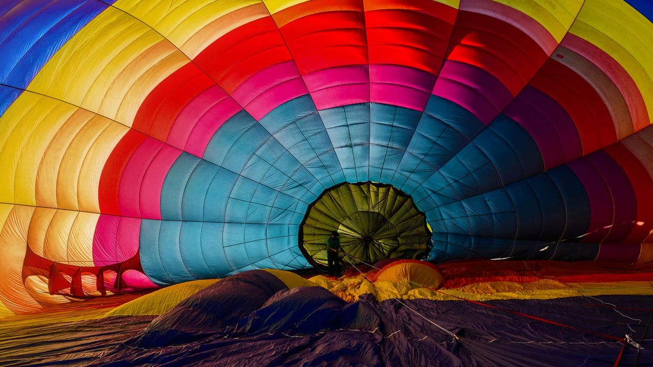 Hot air balloon inflating for the Winthrop Balloon Festival in Washington State 