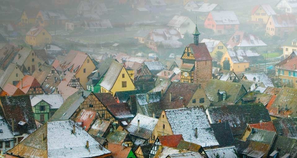 Riquewihr sous la neige, département du Haut-Rhin, Alsace