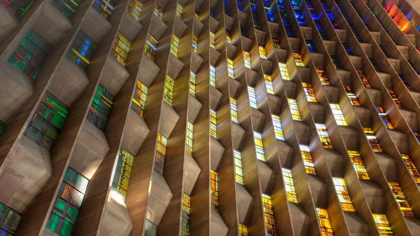 Stained glass window at Coventry Cathedral, Coventry, England