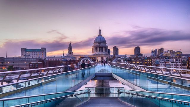 View of Millennium Bridge and St Paul's Cathedral, London 