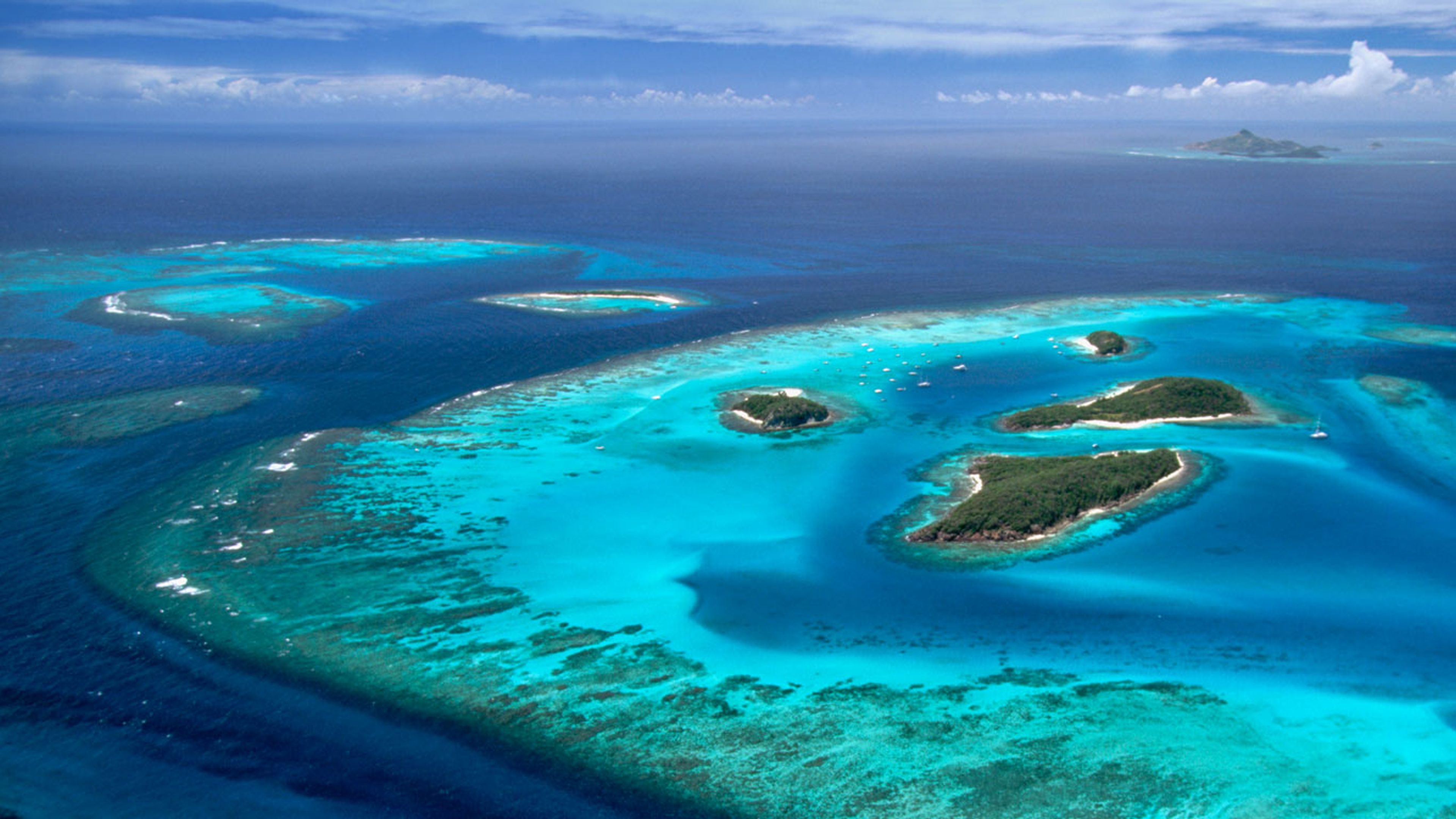 Aerial view of the Tobago Cays group of islands, St. Vincent and the ...