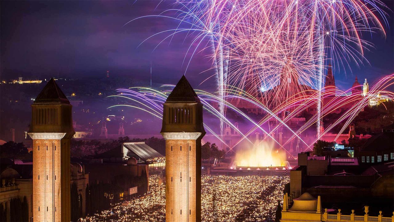 Fireworks during La Merce Festival in Barcelona, Spain