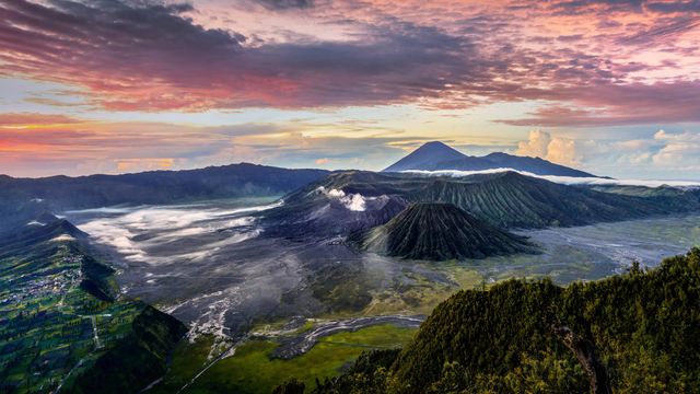 Smouldering Mount Bromo in East Java, Indonesia