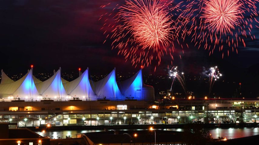 Downtown Vancouver with Canada Day Celebration fireworks