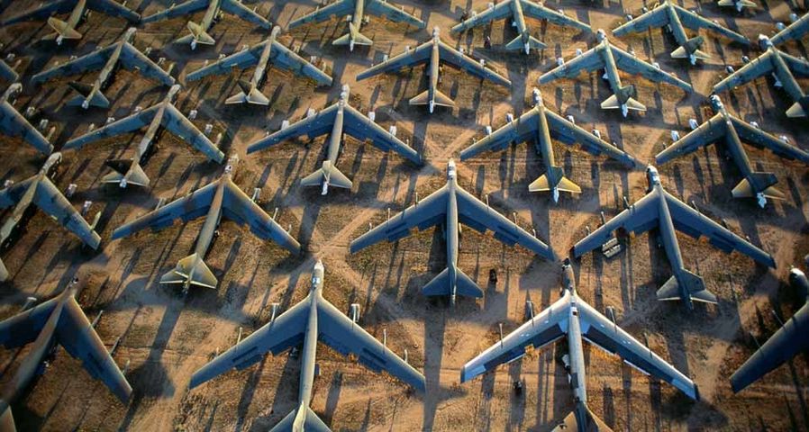 Jet aircraft on the tarmac of the Davis-Monthan Air Force Base in Tucson, Arizona