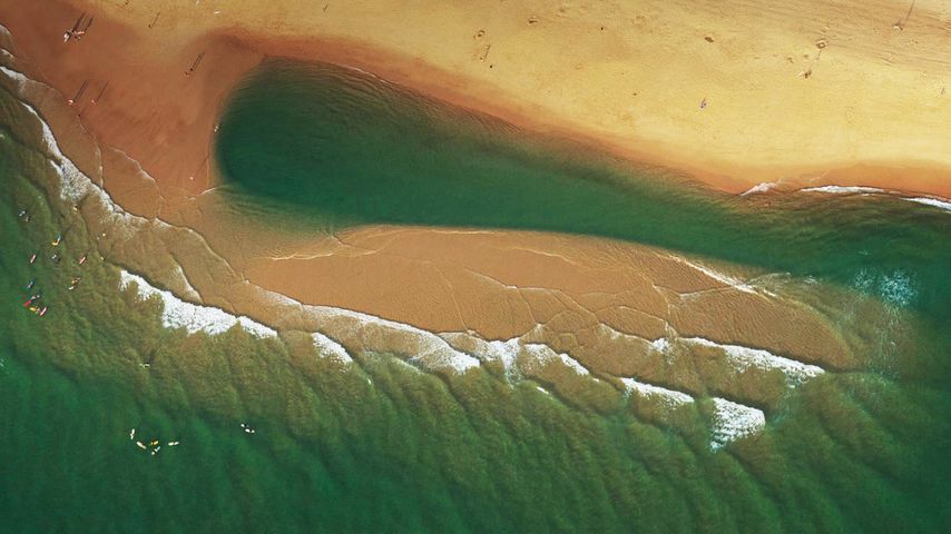 Vue aérienne de la plage d’Hossegor, Landes, Aquitaine