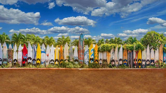 A surfboard fence near Paia, Maui, Hawaii