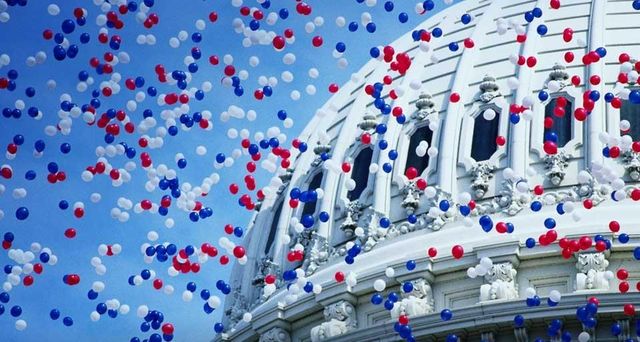 Balloons floating over the U.S. Capitol dome, Washington, D.C.