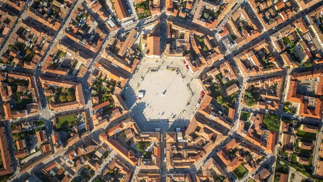Aerial view of Palmanova, a fortress city in Friuli, Italy