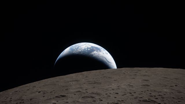 Earthrise over lunar limb, Moon, Space