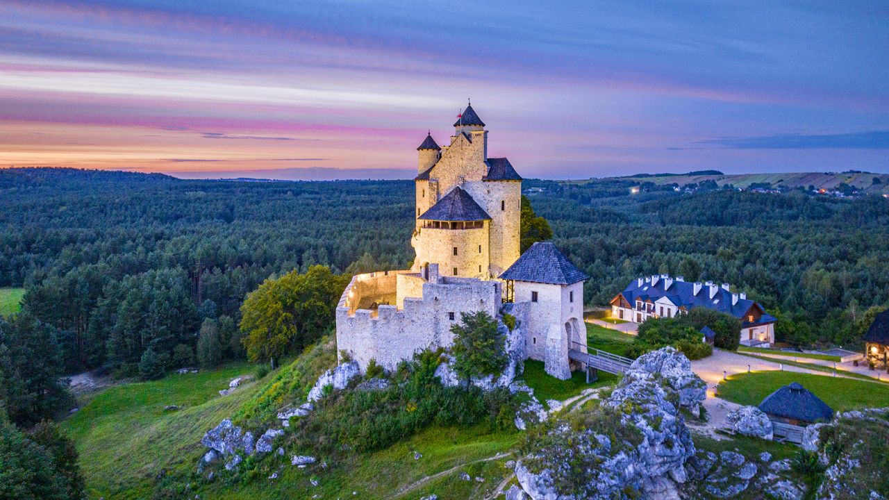 Rebuilt Olsztyn Castle at Dusk, Olsztyn, Poland