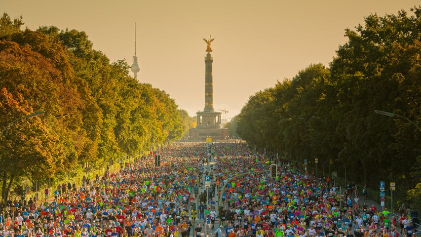 Berlin Marathon Skyline mit Sonnenlicht, Berlin