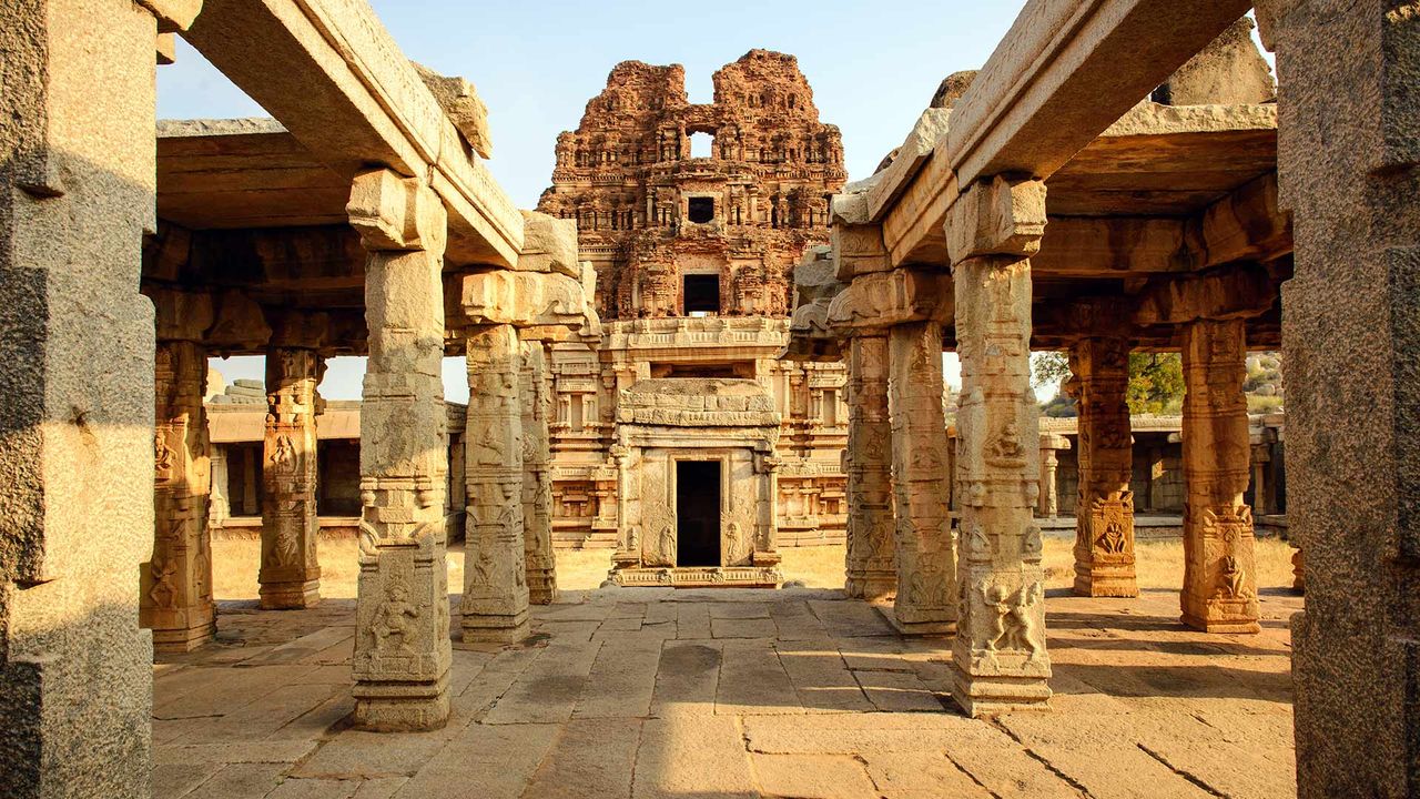 Ancient ruins of Hazara Rama Temple in Hampi, Karnataka