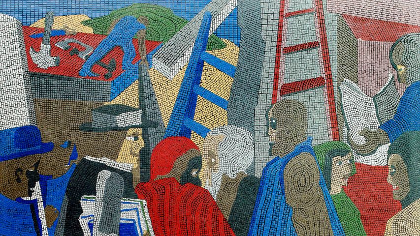 Jacob Lawrence's mosaic 'Community,' Joseph P. Addabbo Federal Building, Jamaica, Queens, New York