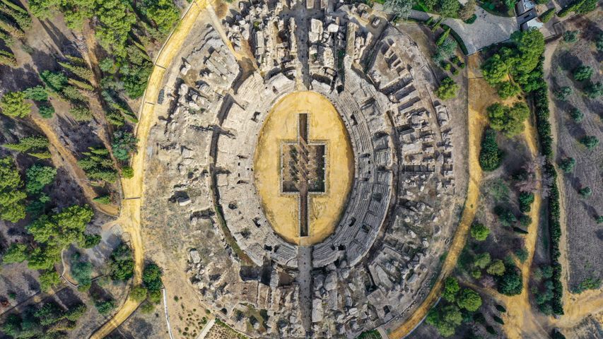 Italica, un'antica città romana a Santiponce, Siviglia, Andalusia, Spagna