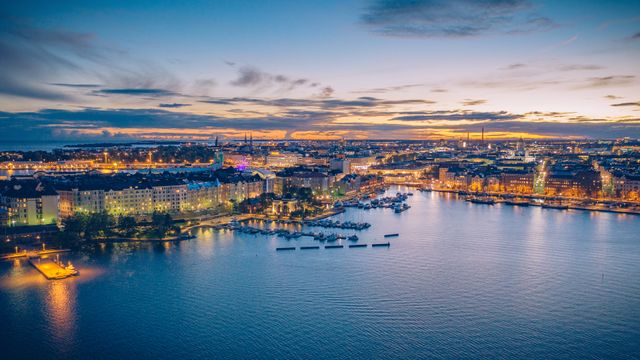Helsinki's shoreline during blue hour, Uusimaa, Finland
