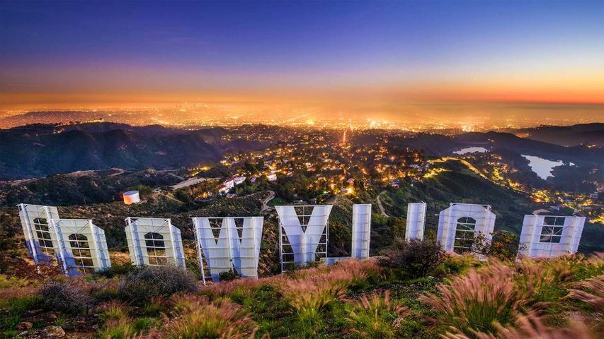 The Hollywood sign overlooking Los Angeles, California, USA