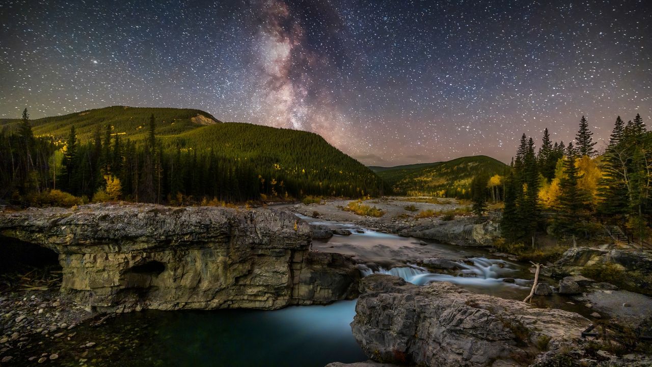 Milky Way over the Elbow River in southern Alberta, Canada