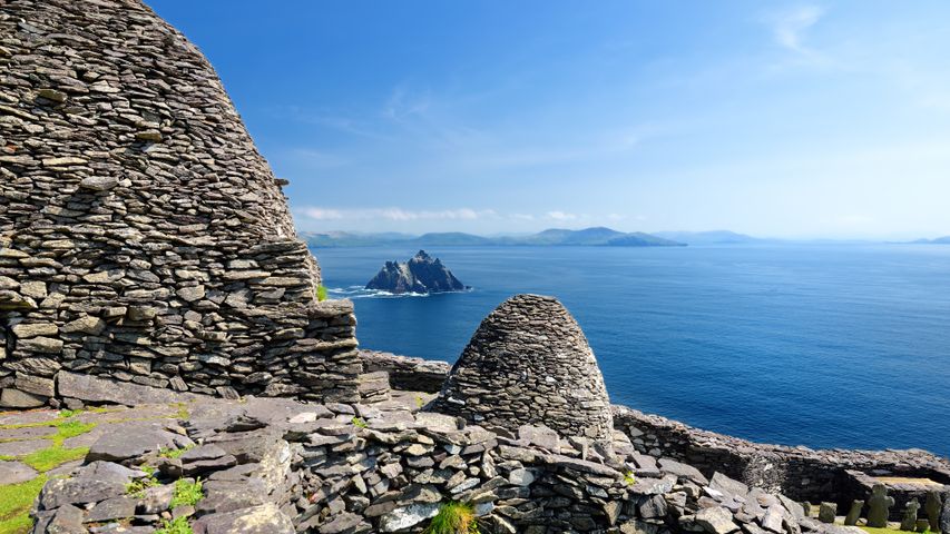 Ruins of an ancient monastery on the island of Skellig Michael, Ireland