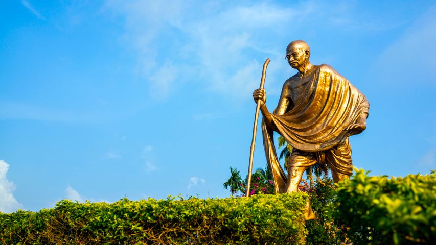 The golden statue of Mahatma Gandhi in Port Blair, India
