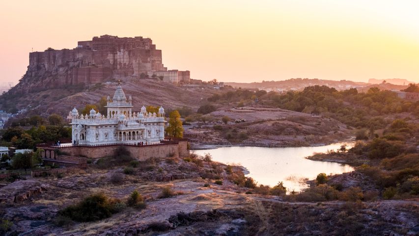 Jaswant Thada and Mehrangarh Fort in Jodhpur city in Rajasthan, India