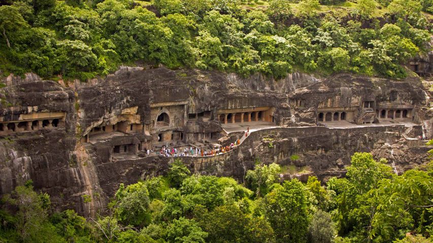 Aerial view of Ajanta Caves, Maharashtra