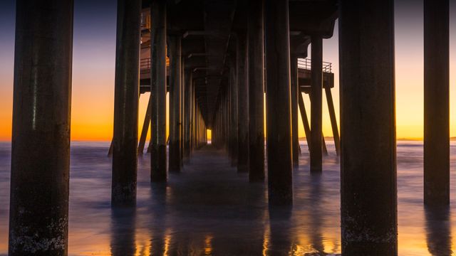 Huntington Beach Pier, California, at sunset