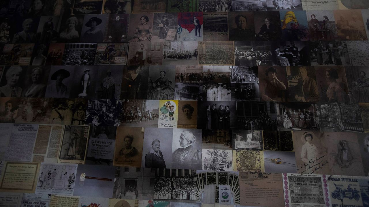 A section of a large mosaic of Ida B. Wells displayed at Union Station in Washington, DC, in August 2020