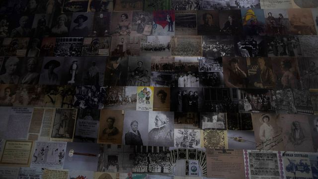 A section of a large mosaic of Ida B. Wells displayed at Union Station in Washington, DC, in August 2020