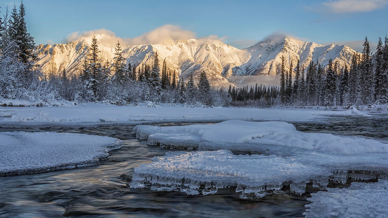 Sunset over Wheaton River near Whitehorse, Yukon, Canada